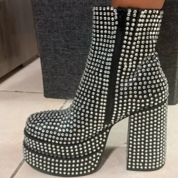 🕺💿💋STUNNING 70s GLAM!💋💿🕺Disco Fever Studio 54 Rhinestone Platform Boots - Picture 16 of 16
